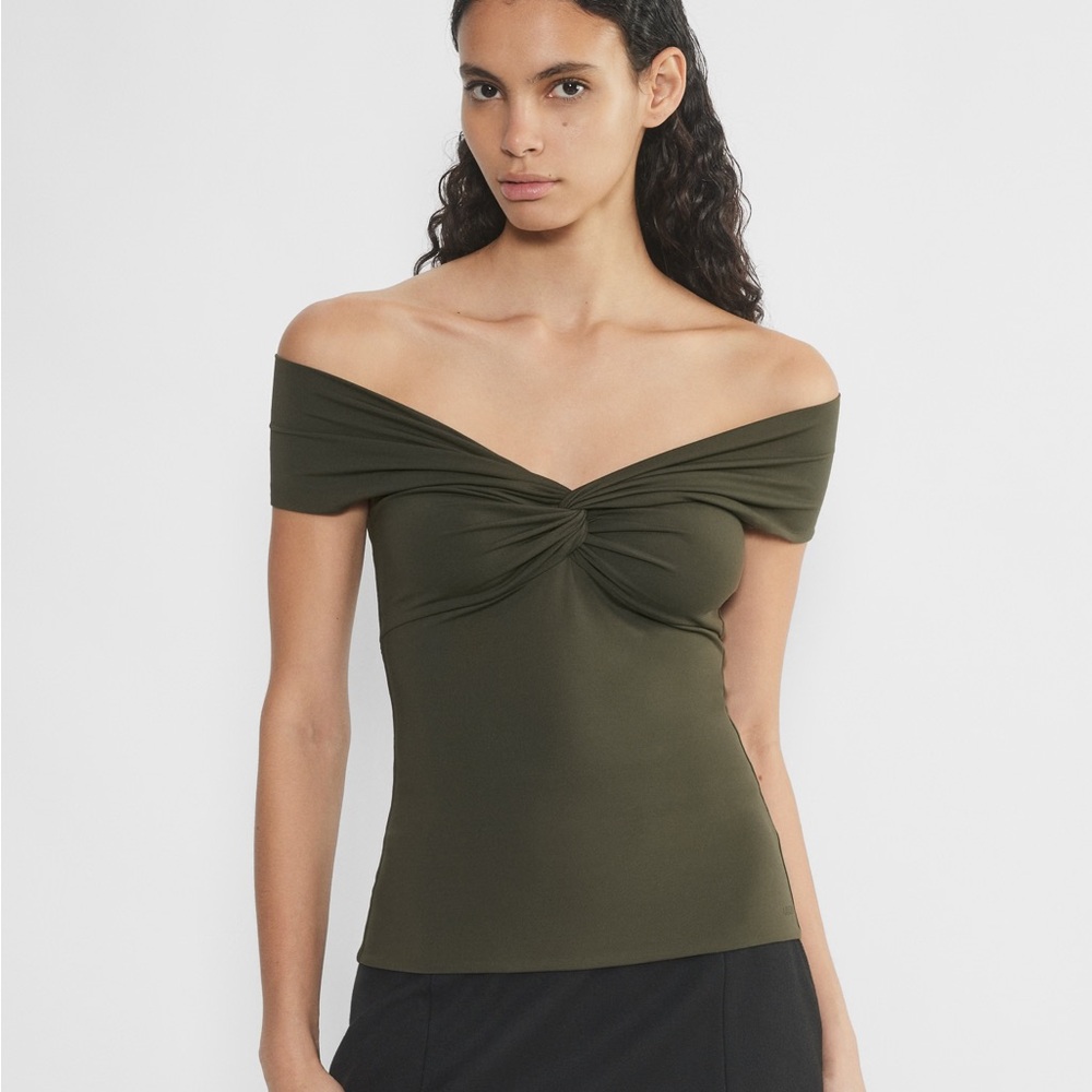 Aritzia Contour Off-Shoulder Twist Front Top - Olive Green